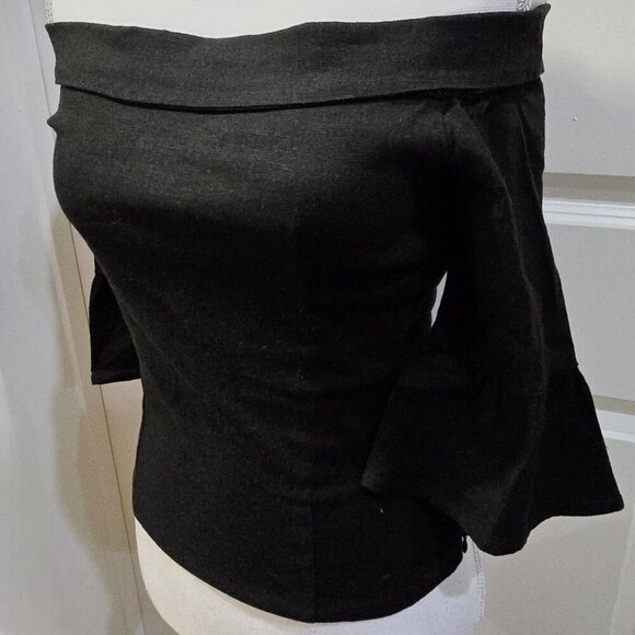 Stone Cold Fox Off-Shoulder Black Bell Sleeve Top – Linen Blend – NWOT – Size 0 - Picture 11 of 13